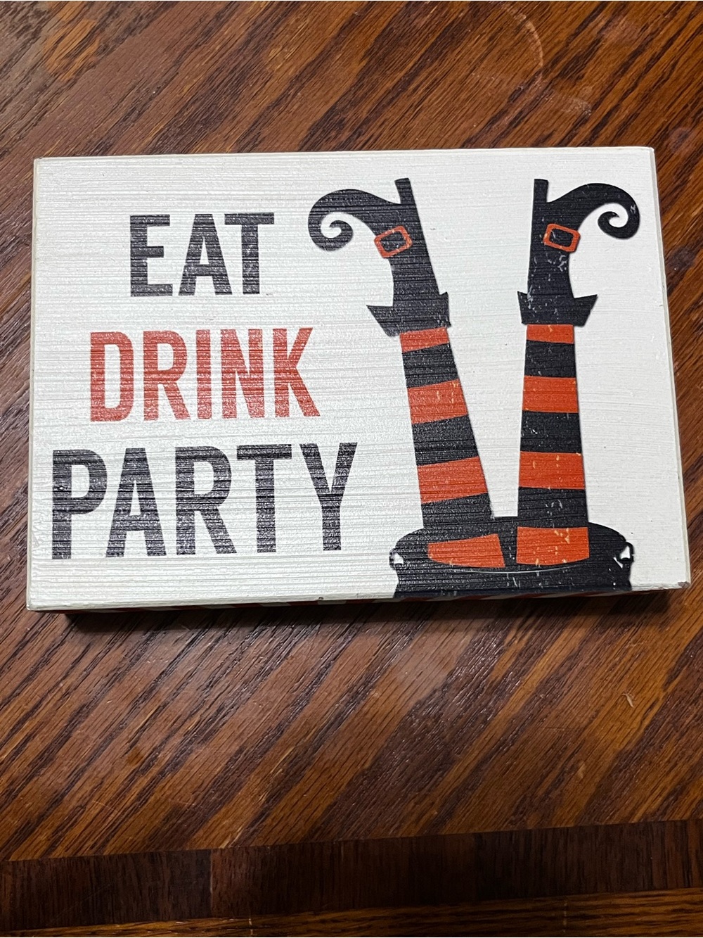 Eat Drink Party Halloween Decorative Sign - Orange & Black